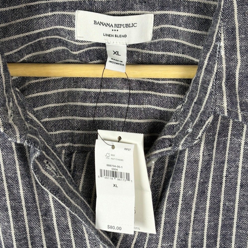 Banana Republic Women Long Sleeve Button Up Linen Blend Shirt XL Striped NWT - Picture 5 of 12